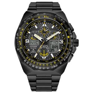 Men%27s+Promaster+Skyhawk+A-T+Eco-Drive+Black+%26+Yellow+SS+Watch+Black+Dial