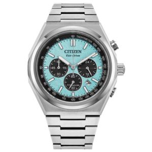 Men%27s+Zenshin+Chrono+Super+Titanium+Eco-Drive+Silver-Tone+SS+Watch+Blue+Dial