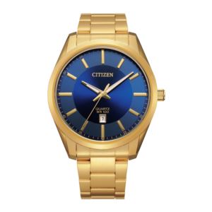 Men%27s+Quartz+Gold-Tone+Stainless+Steel+Watch+Blue+Dial