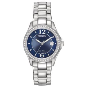 Ladies%27+Silhouette+Crystal+Eco-Drive+Stainless+Steel+Watch+Blue+Dial