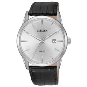 Men%27s+Quartz+Black+Leather+Strap+Watch+White+Dial