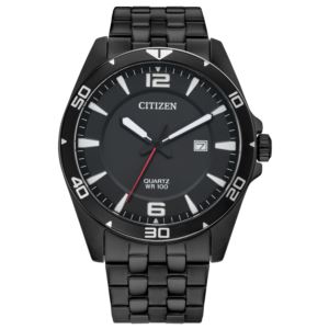 Men%27s+Quartz+Black+Stainless+Steel+Watch+Black+Dial