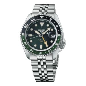 Men%27s+Seiko+5+Sports+SKX+GMT+Silver+Stainless+Steel+Watch+Green+Dial