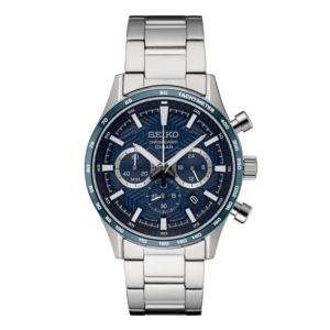 Men%27s+Essential+Chronograph+Silver-Tone+Stainless+Steel+Watch+Blue+Dial