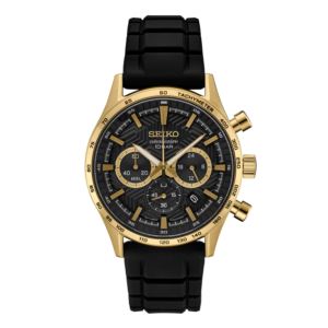 Men%27s+Essential+Chronograph+Gold+%26+Black+Silicone+Strap+Watch+Black+Dial