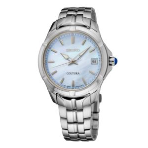 Ladies%27+Coutura+Silver-Tone+Stainless+Steel+Watch+Blue+MOP+Dial