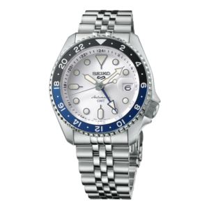 Men%27s+Seiko+5+Sports+SKX+GMT+Silver+Stainless+Steel+Watch+Silver+Dial