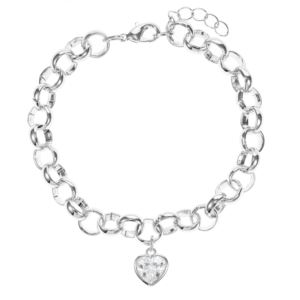 Bold+Rolo+Chain+Bracelet+with+Heart+Shape+Cubic+Zirconia+-+Silvertone