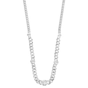 Curb+Chain+Graduated+with+5+Cubic+Zirconia+-+Silvertone+Plating