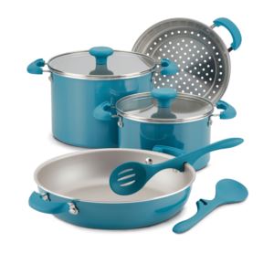 8pc+Get+Cooking%21+Stackable+Nonstick+Cookware+Set+Turquoise