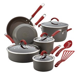 12pc+Cucina+Hard-Anodized+Cookware+Set+Red+Handles