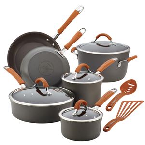 12pc+Cucina+Hard-Anodized+Cookware+Set+Pumpkin+Orange+Handles