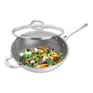 2pc+Tri-Ply+Stainless+Steel+Ceramic+Nonstick+Wok+Set