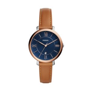 Ladies+Jacqueline+Brown+Leather+Stap+Watch+Blue+Dial