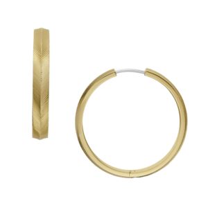 Harlow+Linear+Texture+Gold-Tone+Stainless+Steel+Hoop+Earrings