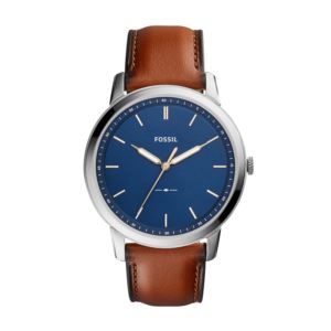 Mens+Minimalist+Light+Brwn+Leather+Strap+Watch+Nvy+Blu+Dial