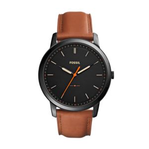 Mens+Minimalist+Light+Brown+Leather+Strap+Watch+Black+Dial