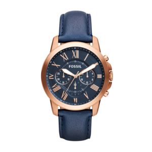 Men%27s+Grant+Chronograph+Rose+Gold+%26+Navy+Leather+Strap+Watch+Navy+Dial