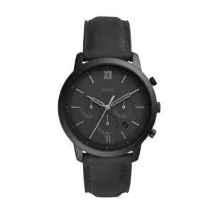 Mens+Neutra+Chronograph+Black+Leather+Strap+Watch+Black+Dial