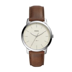 Men%27s+Minimalist+Brown+Leather+Strap+Watch+Beige+Dial