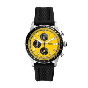 Men%27s+Sport+Tourer+Chronograph+Black+Silicone+Watch+Yellow+Dial