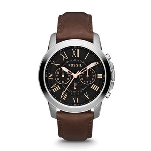 Mens+Grant+Chronograph+Brown+Leather+Strap+Watch+Black+Dial