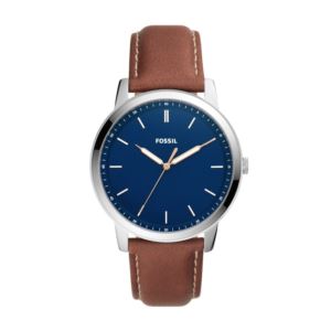 Mens+Brown+Leather+Strap+Watch+Blue+Dial