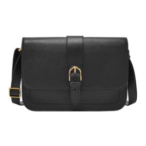 Zoey+Large+Leather+Flap+Crossbody+Black