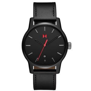 Mens+Classic+II+Jet+Black+Leather+Strap+Watch+Black+Dial