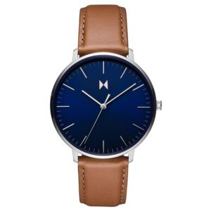 Mens+Legacy+Slim+Brown+Leather+Strap+Watch+Manta+Blue+Dial