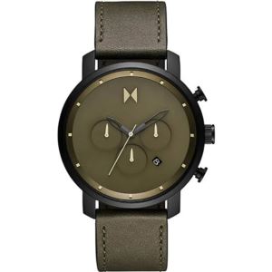 Mens+Chrono+Dark+Green+Leather+Strap+Watch+Green+Dial