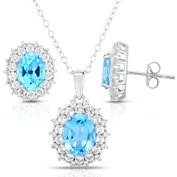 Sterling Silver 7.50 cttw Blue Topaz Earring &Necklace Set - QVC.com