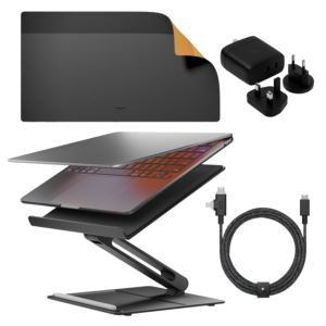 Home+Desk+Bundle+w%2F+Laptop+Stand+Mat+GaN+Charger+Belt+Duo+Cable+-+Black