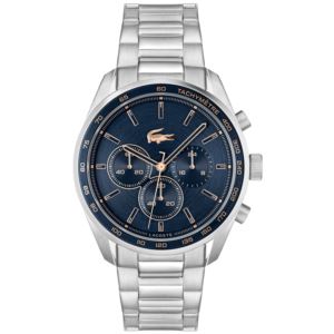 Men%27s+Boston+Chronograph+Silver-Tone+Stainless+Steel+Watch+Navy+Dial