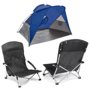 2+Tranquility+Chairs+Black+w%2F+Portable+Beach+Tent+Blue