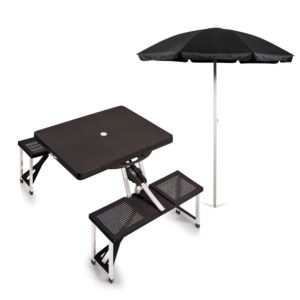 Folding+Picnic+Table+w%2F+Seats+%26+1+Beach+Umbrella+Black