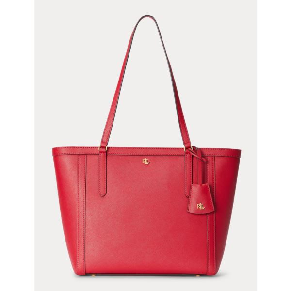Lauren Ralph Lauren Crosshatch Leather Medium Clare Tote Bag - Red