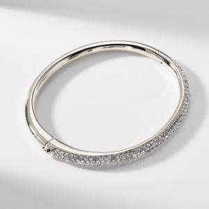 Half+Pave+CZ+Hinged+Bangle+Silver