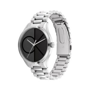 Unisex+Silver-Tone+Stainless+Steel+Watch+Black+CK+Logo+Dial