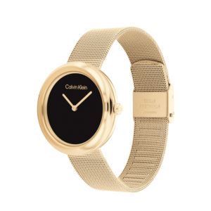 Ladies+Gold-Tone+Stainless+Steel+Mesh+Watch+Black+Dial