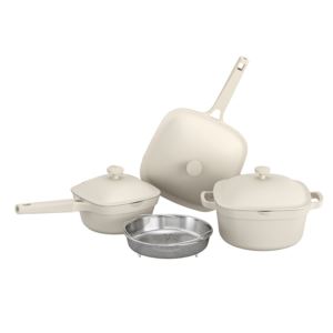 7pc+Nonstick+Ceramic+Cast+Aluminum+Cookware+Set+Cream