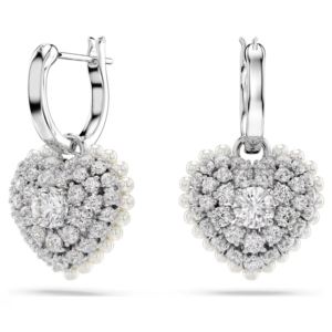 Swarovski+Hyperbola+Drop+Earrings+Heart%2C+White%2C+Rhodium+Plated