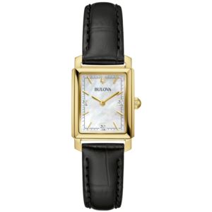 Ladies%27+Sutton+Silver+%26+Black+Leather+Strap+Rectangle+Watch+MOP+Dial