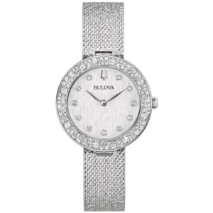 Ladies%27+Champagne+Crystal+Silver-Tone+Mesh+Strap+Watch+Silver+Dial