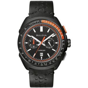 Men%27s+Racer+Chronograph+Black+Leather+Strap+Watch+Black+Dial