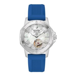 Men%27s+Marine+Star+Automatic+Silver+%26+Blue+Silicone+Strap+Watch+MOP+Dial