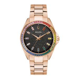 Ladies%27+Phantom+Rainbow+Crystal+Rose+Gold-Tone+Stainless+Steel+Watch+Black+Dial