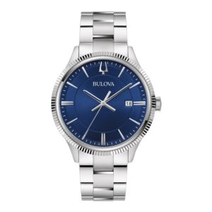 Men%27s+Classic+Collection+Silver-Tone+Stainless+Steel+Bracelet+Watch+Blue+Dial