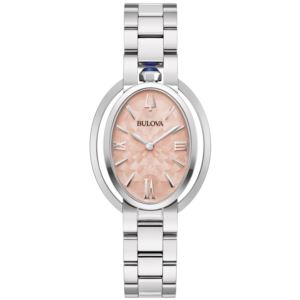 Ladies%27+Rubaiyat+Silver-Tone+Stainless+Steel+Oval+Watch+Salmon+Dial