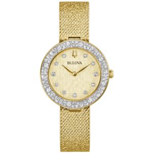 Ladies%27+Champagne+Crystal+Gold-Tone+Mesh+Strap+Watch+Gold+Dial